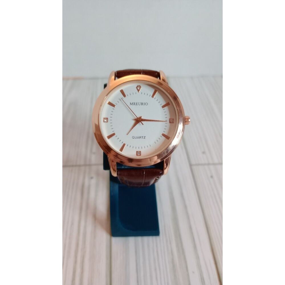 MREURIO Fashion Watch Quartz - Brown Faux Leather Strap - New Battery Installed